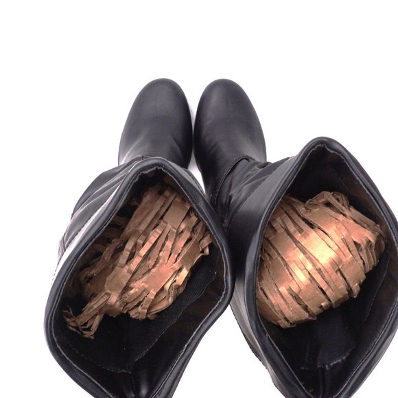 So PSI Black Folded Cuff Knee High Heeled Slouch Boots Brand New in Box NIB - Picture 4 of 6